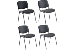 Office Hippo Heavy Duty Meeting Chair, Versatile & Robust Stackable Reception Chair, Office or Conference Chair With Strong Frame & Padded Durable Seat, Up To 115kg Weight - Charcoal/Black, 4 Pack