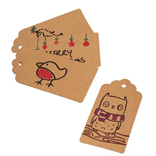 100Stk. Kraftpapier Etiketten Tags 5CM *10CM Geschenkanhänger Anhänger Etiketten mit Jute-Schnur 30 Meter (Braun) - 8