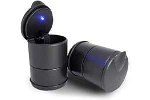 Greatangle Portable LED Cendrier pour la Voiture Noire avec Cendriers Couvercles Cylindre Cigarette Cendrier avec boîte de Rangement Amovible