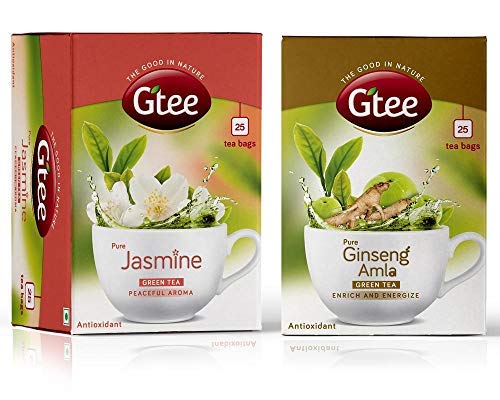 GTEE Green Tea Bags - Jasmine & Green Tea Bags - Ginseng, 25 Tea bags (Pack of 2)