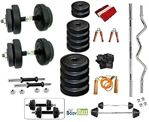 Body Maxx Dumbbells Weight Plates with 4 Rods Home Gym Complete Fitness Set (20 Kg)