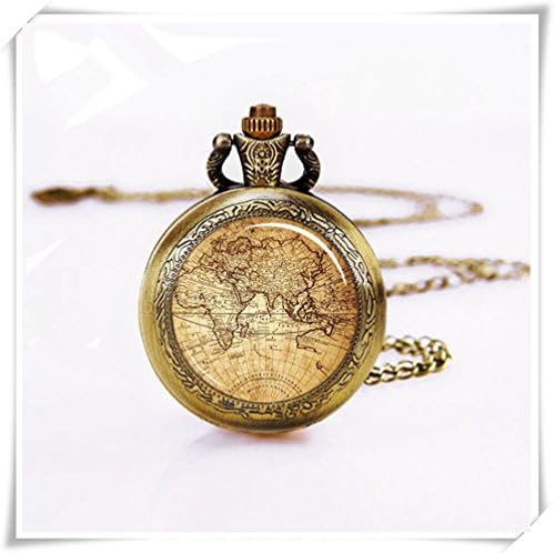 Pocket-Watch, vintage map pocket Watch, world map pocket watches, Silver Watch Necklace,