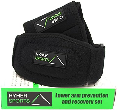 Ryher Injury Prevention and Recovery Set - Elbow Brace with Compression Pad – Plus a Wrist Brace Adjustable Compression Strap – For Pain Relief &amp; Support – Breathable Neoprene, Premium Quality – Stretch to fit most sizes