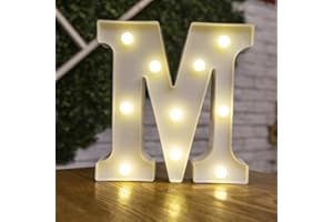 anso Alphabet LED Letters Light Up Numbers White Plastic Letters Standing Decor A to Z 0~9 (Letter M)
