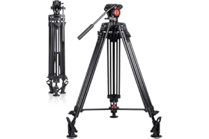 POLAM-FOTO Treppiede a Doppio Tubo in Alluminio da 180 cm, Treppiede Professionale per Carichi Pesanti, con Testa Fluida Borsa da Trasporto a 360°, per Canon Nikon Sony DSLR Obiettivo Pesante e Lungo