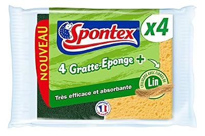 SPONTEX Gratte-Eponge + Fibres de Lin - Lot de 2 packs de 4 éponges