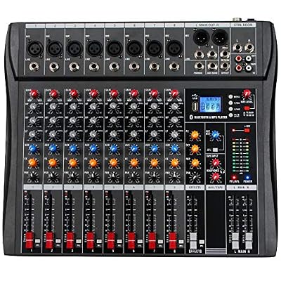 Depusheng 8 Channel Bluetooth USB Audio Mixer Sound Mixing Consoles Amplifier Digital Audio Mixer Professional for DJ Karaoke