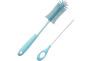 Bailinks 2 pièces goupillon biberon Silicone, goupillon biberon avec Longue poignée, Brosse à Paille Brosse rotative Nettoyage pour Nettoyer Le biberon (Bleu)