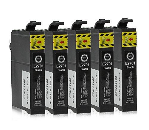 5 Druckerpatronen kompatibel zu Epson 27-XL, T2701, T2711 (Schwarz) passend für Epson WorkForce WF-3600 WF-3620-DWF WF-3620-WF WF-3640-DTWF WF-7110-DTW WF-7600 WF-7610-DWF WF-7620-DTWF