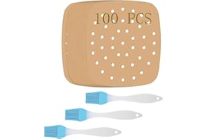 DAILINK 100 Piezas Papel de Pergamino para Freidora de Aire, 22 cm Papel de Pergamino Perforado, Papel de Vaporizador Cuadrado para Freidora de Aire, Cesta de Vapor