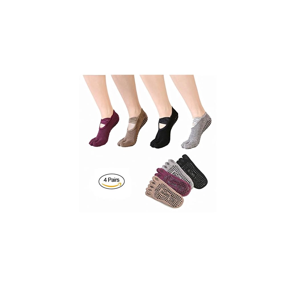 SANIQUEEN.G Zehensocken 4-Pack - Rutschfeste Yoga Socken Aus Baumwolle Für Damen