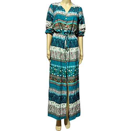 Longra Robe Casual Femme Fille Col V Robe de Cocktail Manches 1/2 Robe Midi Bohême Imprimé Robe Longue Robe Vintage Robe Pull Robe Cocktail Robe Femme Été 2018 Robe Maxi Robe Chemiser (Vert, XXL)