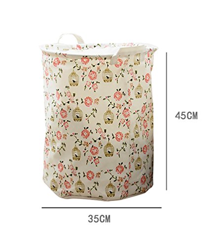 YOUJIA Klappbare Wäschekorb mit Blumenmuster, Wäschebox Wäschetonne aus Stoff Rund Wäschebehälter mit Deckel und Tragegriff Spielzeug Aufbewahrungsbox Household Aufbewahrung Pink - 5