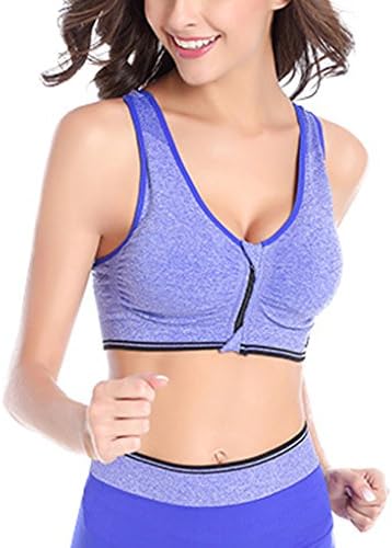 Womens Wirefree Front Zip Sports Bra Running Jogging Yoga Fitness Workout by MAOVII(blue)