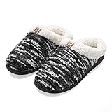  Herren Winter Hausschuhe Plüsch Warm Gefüttert Schafwolle Pantoffeln rutschfest Fleece-Futter Slipper Fell Slipper Kuschelig Indoor Gestrickt,Schwarz,42/43 EU