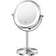 Benbilry (10x, Button Switch Mirror) - Lighted Makeup mirror - LED Double Sided 1x/10x Magnification Cosmetic Mirror,18cm Battery-Powered 360 Degree Rotation Vanity Mirror with On/Off Push-Button (...