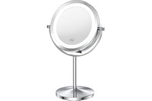 Benbilry Lighted Makeup Mirror with Magnification, LED Double Sided 1x/10x Magnifying Vanity Mirror,7 Inch Battery Powered 360° Swivel Cosmetic Mirror Shaving Mirror (Button Switch)