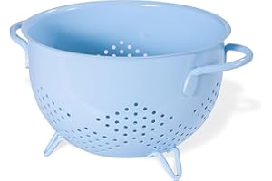 BEIFEIER Passoire en métal 5 Quart, Poudre sûr alimentaire enduite, Double poignées, Base à trois pattes, Cuisine pâtes fruits baies corbeille de légumes (bleu)