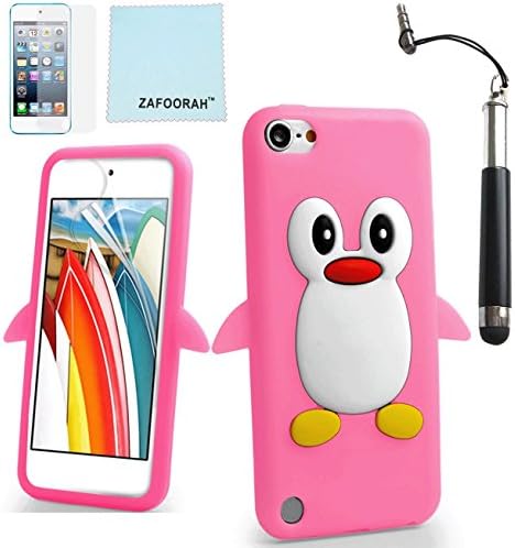 iPod Touch 5th 6th Generation Case, iPod Touch 5/6 Case Genuine ZAFOORAH Shockproof Impact Defender Cartoon with 3 Bonus items Stylus, Screen Protector, Microfiber Cloth (Penguin - Light Pink)