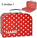 Produktbild 1 Stück _ Koffer / Kinderkoffer - GROß - " Punkte - rot & weiß " - incl. Name - 30 cm - ideal für Spielzeug und als Geldgeschenk - Mädchen & Jungen - Pappkoffer - Puppenkoffer - Kinder - Pappe Karton - gepunktet / Polka Dots - Köfferchen - Motivkoffer - Spielekoffer - Reisekoffer / Geschenkekoffer - Malkoffer - Spielekoffer - Spielzeugkoffer - Malkoffer - Geburtstag / Hochzeit - Urlauber