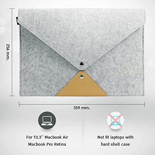 13-13.3 Zoll MacBook Air Hülle / MacBook Pro Retina Hülle, Natur® 13″ 13.3″ Filz Sleeve Hülle Ultrabook Laptop Tasche aus PU Leder Laptop Schutz Hülle mit Zusatzfächern – Grau - 2