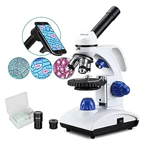 ESSLNB Microscope 1000X Microscope for Kids Students Cordless LED Biological Light Microscope 40X-1000X All-Metal Optical Glass Lenses Compound Monocular Microscope with Slides Abbe Condenser