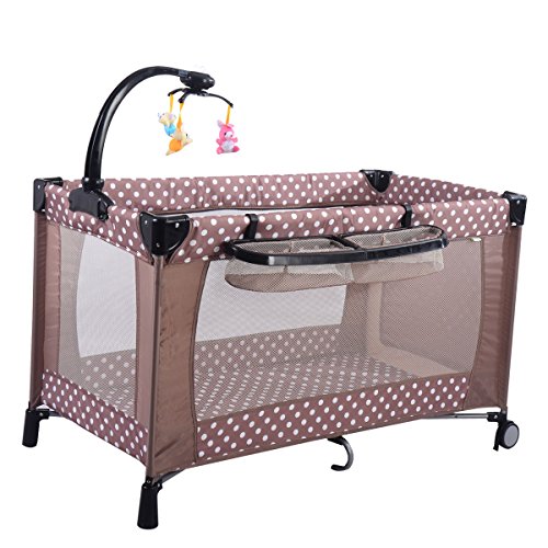 Preisvergleich Produktbild Goplus Kinderreisebett Spielstall Babybett Laufstall Klappbett mit Wickeltisch und Mobile Farbwahl (Grau)