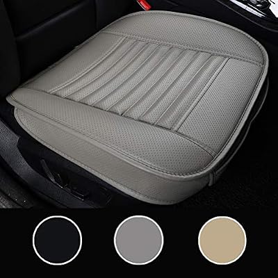 LUOLLOVE Housse de Siège Auto de Voiture de Avant Charbon de Bois de Bambou Cuir PU Super Respirant,Compatible pour 95% des Voitures,20,8 * 20,1 in (1 Pièce-Gris)