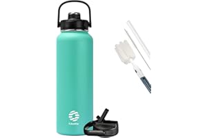 Fjbottle Butelka do picia ze słomką, ze słomką, 950 ml / 1200 ml, 2 x pokrywki, nie zawiera BPA, szczelna, sportowa, na rower, termos do napojów gazowanych, do szkoły, fitnessu