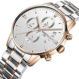 Nibosi Herren-Armbanduhr, Chronograph, Sport, wasserdicht, Hochwertiges Edelstahlarmband, Quarz-Armbanduhr für Business + Geschenkbox
