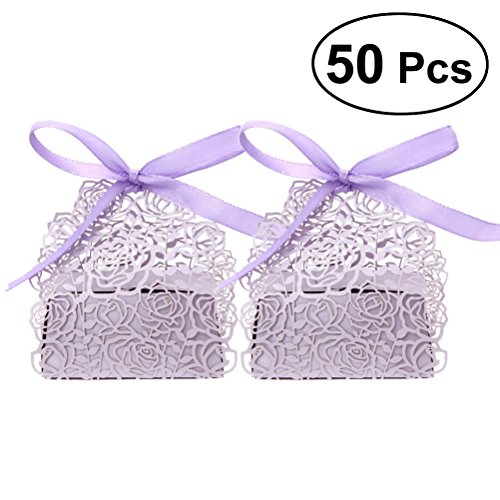 ULTNICE 50 Stück Geschenkboxen Gastgeschenk Schachtel Hochzeitsdeko - Lila Rose