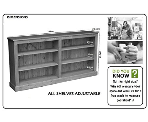 Solid Pine Bookcase, 3ft x 6ft Low Handcrafted & Waxed Adjustable Display Shelving, Bookshelves. Choice of Colours. No flat packs, No assembly (BK8)