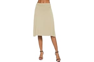 EXCHIC Donna Solido Casual Elastico Yoga Gonna Vita Elastica Svasato Midi Gonna al Ginocchio