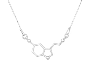 BEAUX BIJOUX Collar plateado con colgante de serotonina, ADN, estructura química de molécula bioquímica, plateado, en caja de regalo