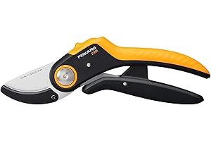 Fiskars Amboss-Gartenschere, Plus PowerLever, P741, Für trockenes und hartes Holz, Antihaftbeschichtet, Edelstahl-Klingen, Länge: 22,1 cm, Schwarz/Orange, 1057171