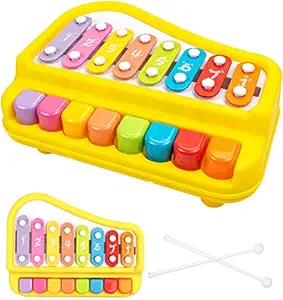 VikriDa 2 in 1 Piano Xylophone for Kids, Educational Musical Instruments Toyset for Babies, Toddlers Preschoolers, 8 Key Scales in Clear and Crisp Tones with Music Cards Songbook (Assorted Colors)