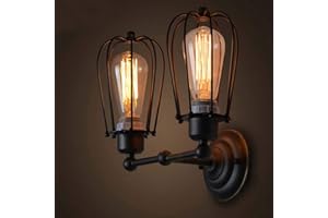 YNXing Loft Antique Iron Art Double-Head Pomelo Wall Lamp American Country Style Antique Restaurant Corridor LED Wall Lamp (Double Head Light)