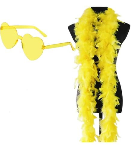 Meanju Boa De Plumas De 2 Metros Con Gafas De Sol De Corazón | Accesorio Esponjoso Para Fiestas, Bodas Y Halloween | Boa Extra Larga En Color Rosa Para Disfraces