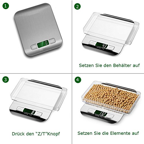 Digitale Küchenwaage Bengoo Electronische Waage Küchenwaage Edelstahl Kaffeewaage mit LCD-Anzeige Hohe Präzision bis zu 1g (5kg Höchstlast) - 5