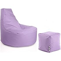 PATCH HOME Sitzsack Lounge Sessel + Würfel/Hocker Mit Reißverschluss Gamer Sitzkissen Fertig Mit Styropor Füllung Befüllt H:82cm | T:70cm | B:75cm + 35x35cm Würfel Anthrazit