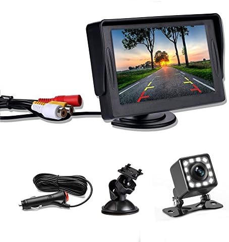 Camecho Rear View Camera Kit 4.3 Inch Color Monitor 12 LED Car Back up Camera IP67 Waterproof with 6.5M AV Cable, Cigarette Lighter 3.5M Extention Cable