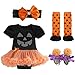 TiaoBug Baby Girls Halloween Pumpkin Outfit Petti Tutu Romper with Headband Leg Warmer Shoes Black, Orange 3-6 Months