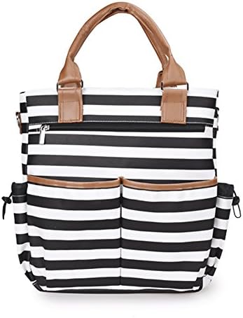 Baby Nappy Diaper Changing Bag Set Stripe Travel Mummy Tote Shoulder Bag with Changing Mat (Black(Cross Stripes))