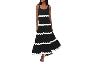 NUSGEAR 2024 Vestidos Largo Mujer Vestido Verano Basico Casual Raya Vestidos sin Manga Cuello Redondo Vestidos Elegante Suelto Vestido de Noche Cómodo Playa Vacaciones Bohemio