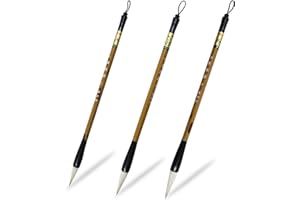 Huakaile 3 Sizes Chinese Writing Brushes, Chinese Calligraphy Brush Set, Painting Ink Brushes with Bamboo Pen Holder, Traditional Art Sumi Bolosy (Large, Medium, Small)