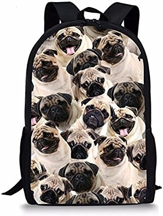 TUOKING 3D Print Animals Children School Backpacks Unique Animal Design Printing Bag (Cute Pugs)