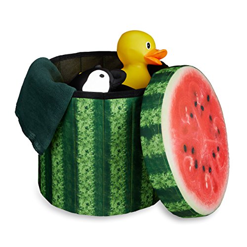 Relaxdays faltbarer Sitzhocker mit Stauraum HBT ca. 38 x 38,5 x 38,5 cm Sitzwürfel runder Hocker mit trendigem Obst Motiv Falthocker Sitzbank mit Aufbewahrungsbox mit ca. 30 l Stauraum, Melone - 3