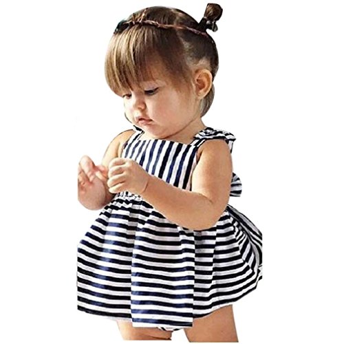 Koly 1Set Baby Girls Clothes Summer Infant Outfit Stripe Backless Dress+ shorts (24M)