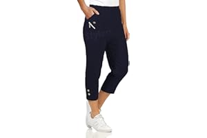 URBAN STITCH Womens Capri Trousers Ladies Three Quarter Soft 3/4 Cropped Pants UK Ladies Stretch Pull on Trousers Elasticated Waist Plus Size Summer Shorts