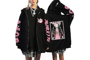 zhedu Kamado Nezuko Sweat à Capuche Zippé Graphique Harajuku Manches Longues Y2k Décontracté Surdimensionné Hip Hop Punk Streetwear Manteau